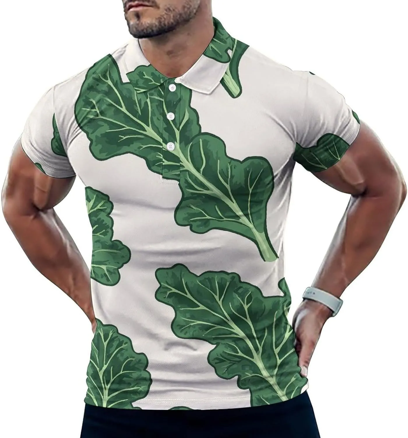 Kale Leaves Mens Polo Shirts Quick Dry Short Sleeve T-shirts Slim Tennis Collared Tees Tops