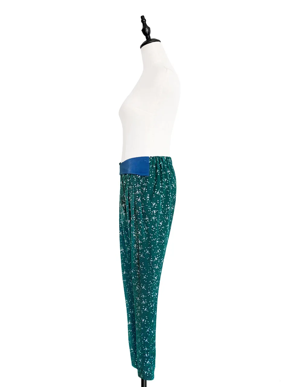 Last Chance! Green Floral Print Contrast Twist Waist Taper Trousers