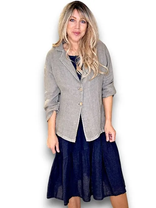 LINEN BLAZER JACKET MOCHA