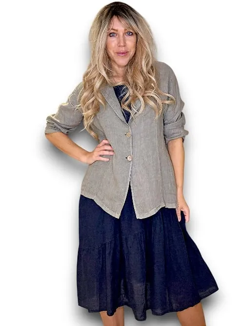 LINEN BLAZER JACKET MOCHA