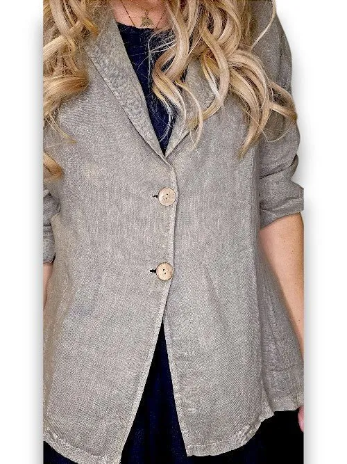 LINEN BLAZER JACKET MOCHA