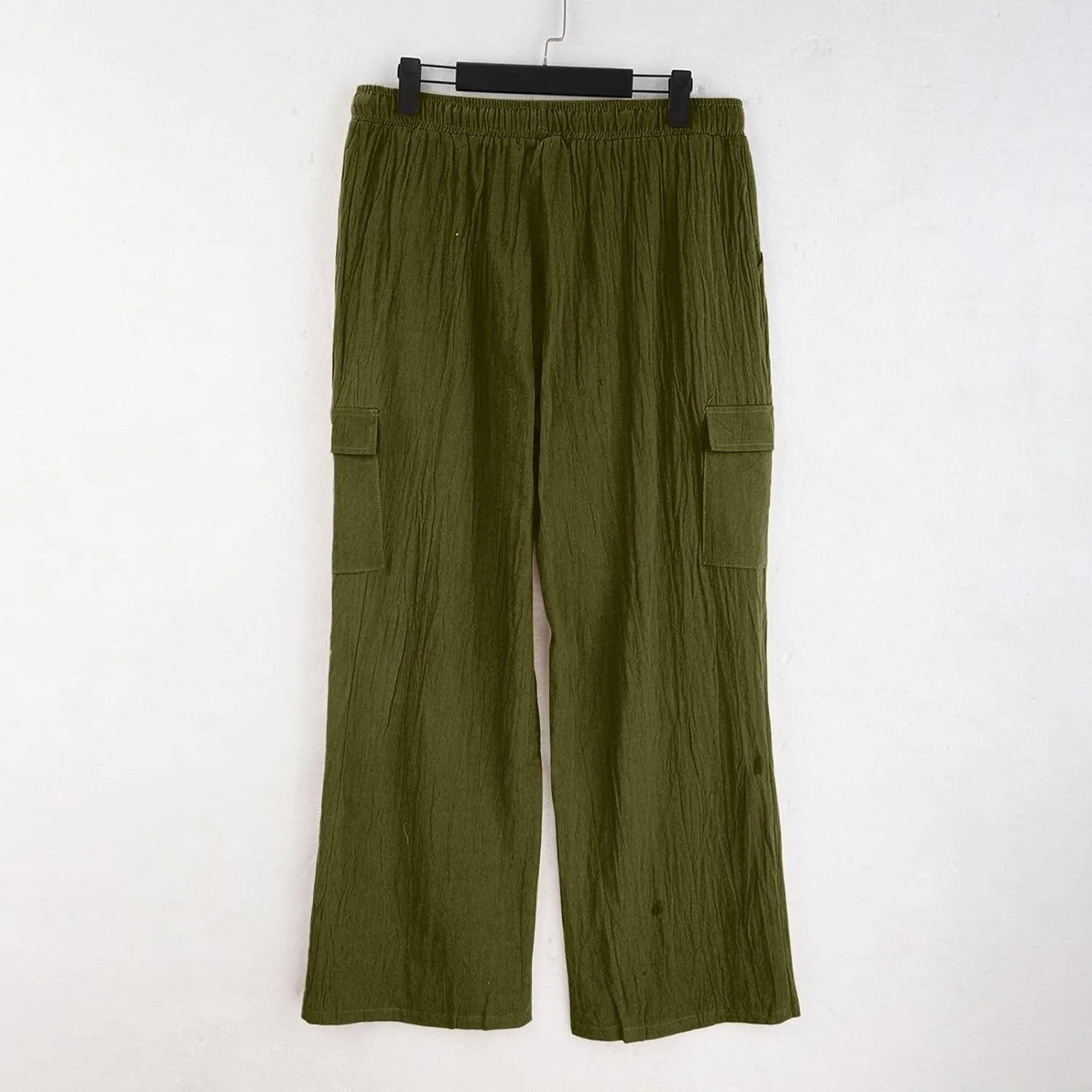 Linen Cargo Pants for Mens Casual Solid Color Drawstring Pants Lightweight Breathable Plain Outdoor Sweatpants with Pockets
