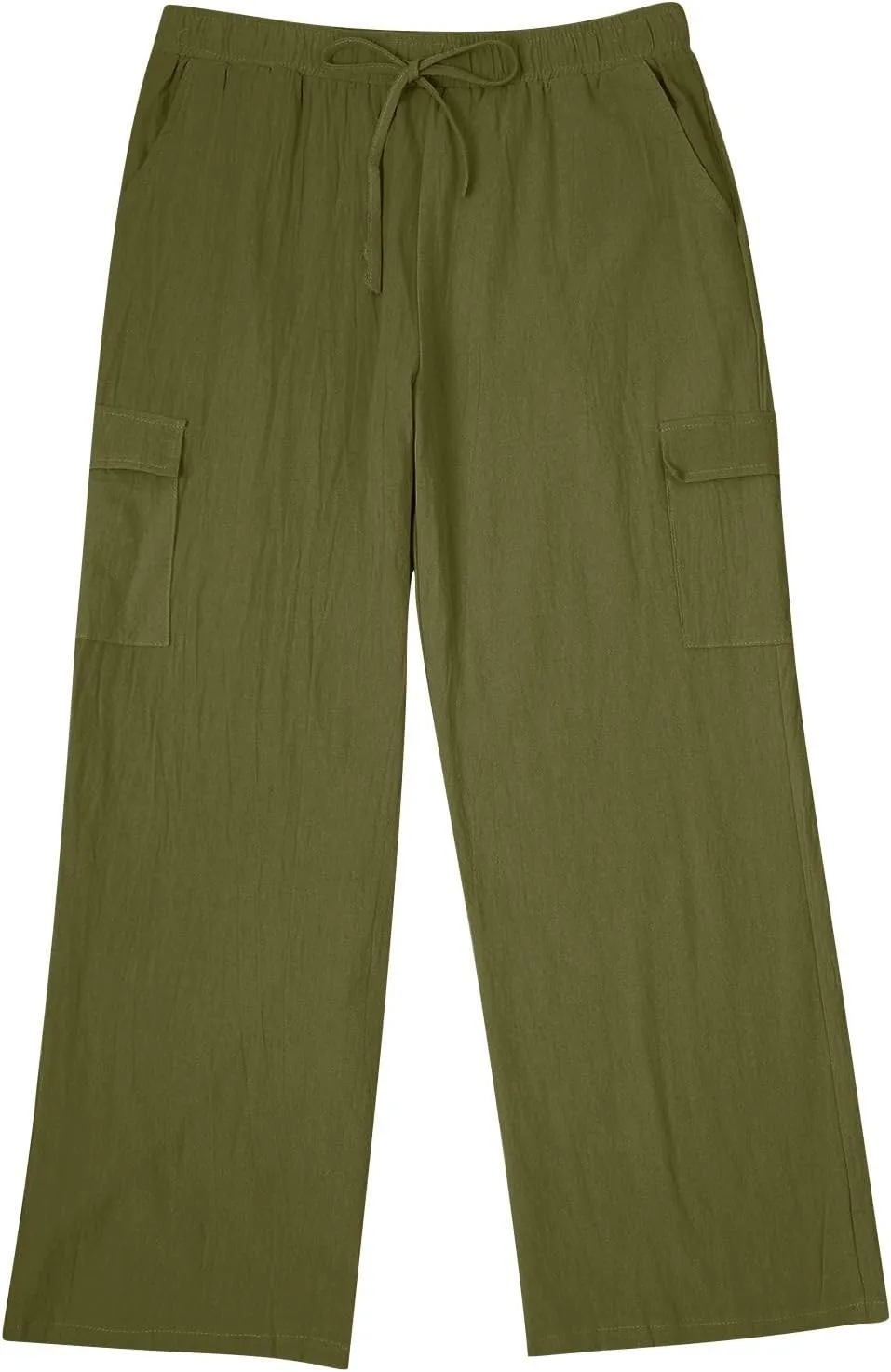 Linen Cargo Pants for Mens Casual Solid Color Drawstring Pants Lightweight Breathable Plain Outdoor Sweatpants with Pockets