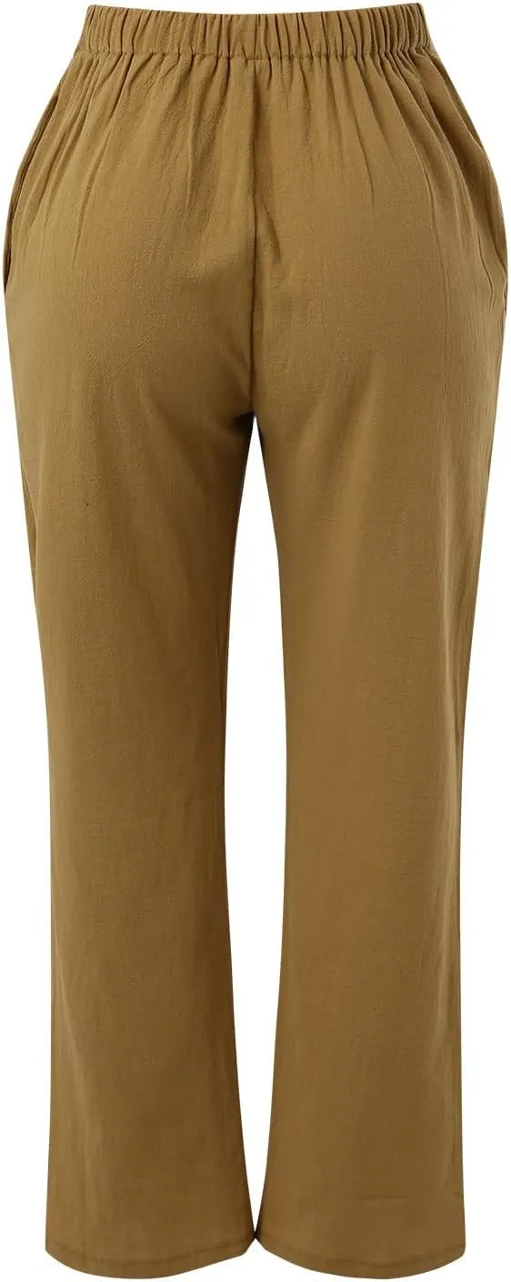 Linen Pants for Women Cotton Linen Straight Leg Lightweight Pants Summer Pants Plus Size Women Loose Fit Trousers
