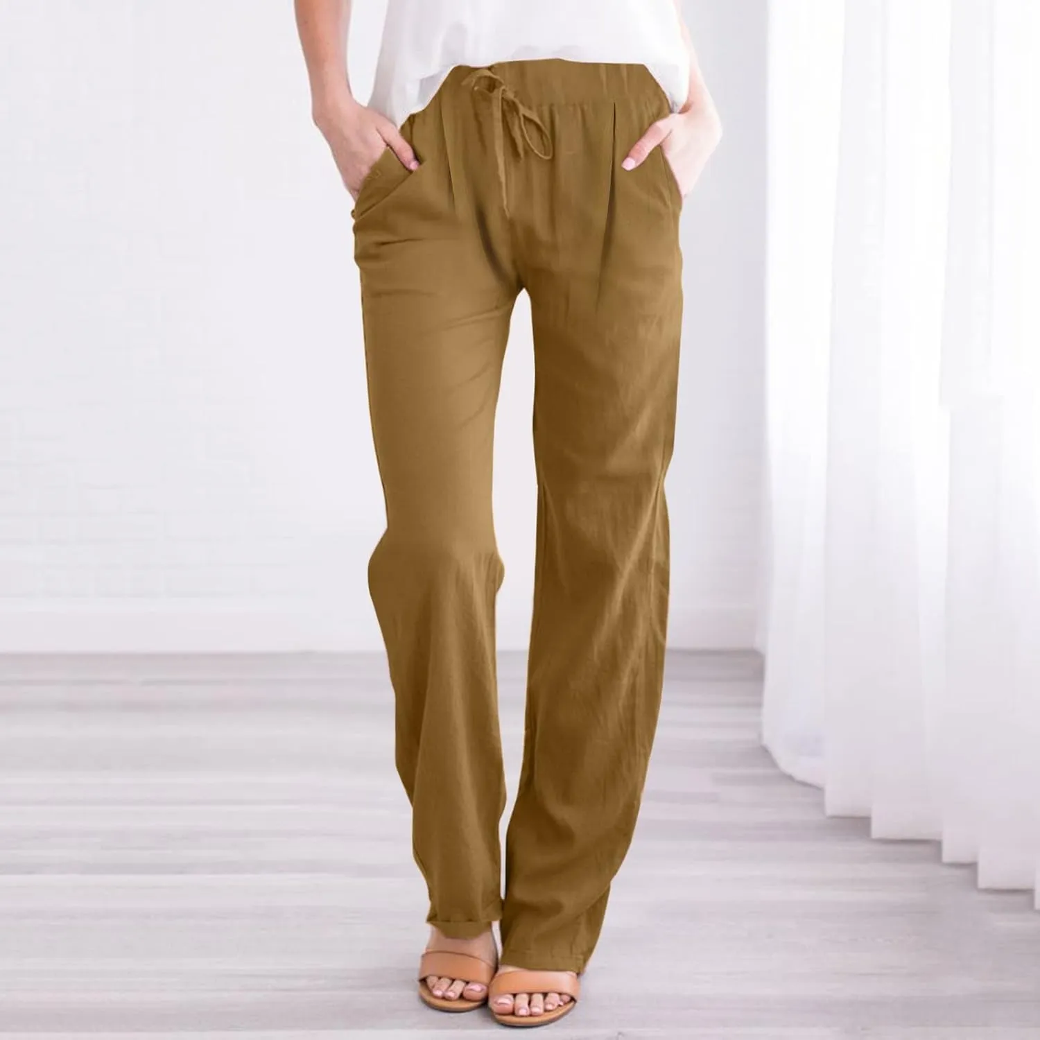 Linen Pants for Women Cotton Linen Straight Leg Lightweight Pants Summer Pants Plus Size Women Loose Fit Trousers