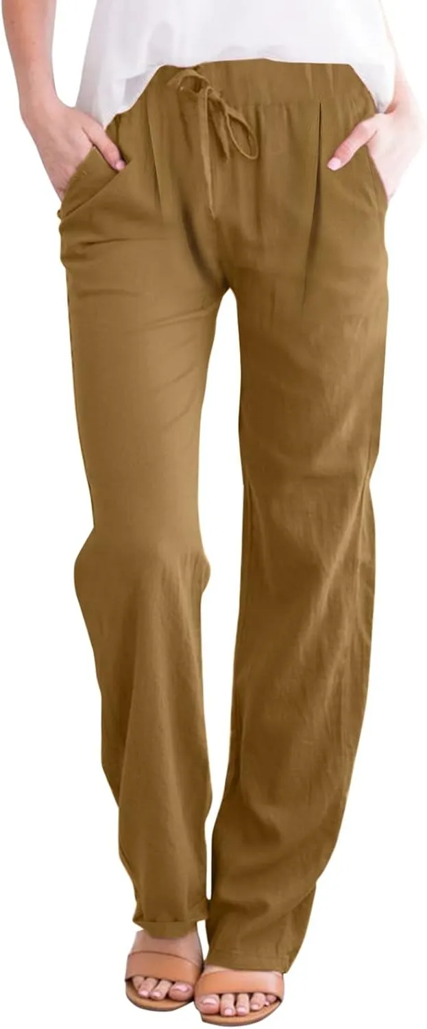 Linen Pants for Women Cotton Linen Straight Leg Lightweight Pants Summer Pants Plus Size Women Loose Fit Trousers