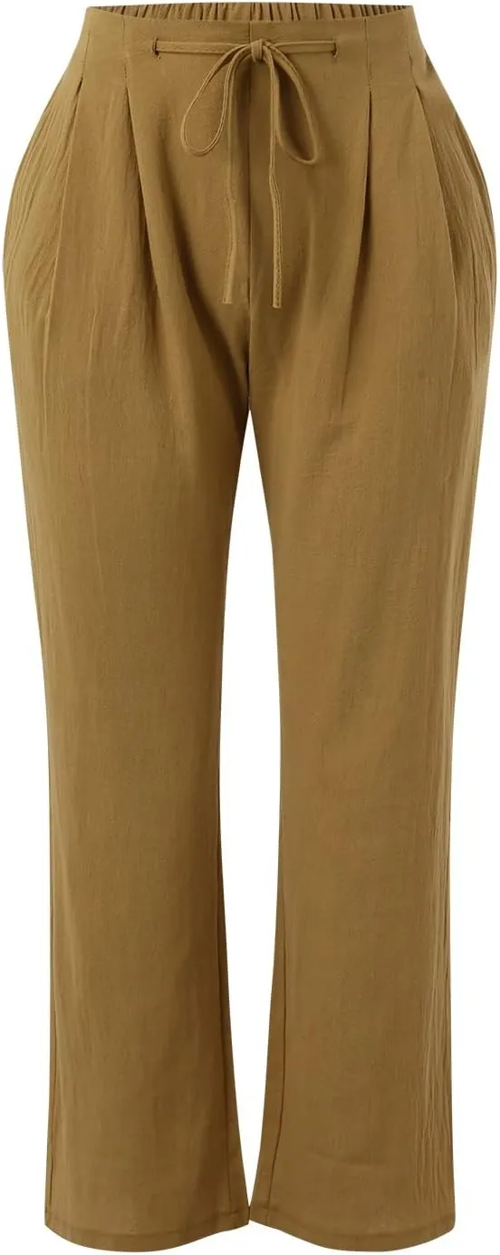 Linen Pants for Women Cotton Linen Straight Leg Lightweight Pants Summer Pants Plus Size Women Loose Fit Trousers