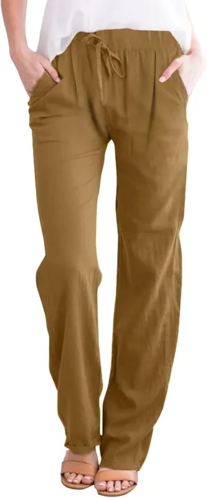 Linen Pants for Women Cotton Linen Straight Leg Lightweight Pants Summer Pants Plus Size Women Loose Fit Trousers
