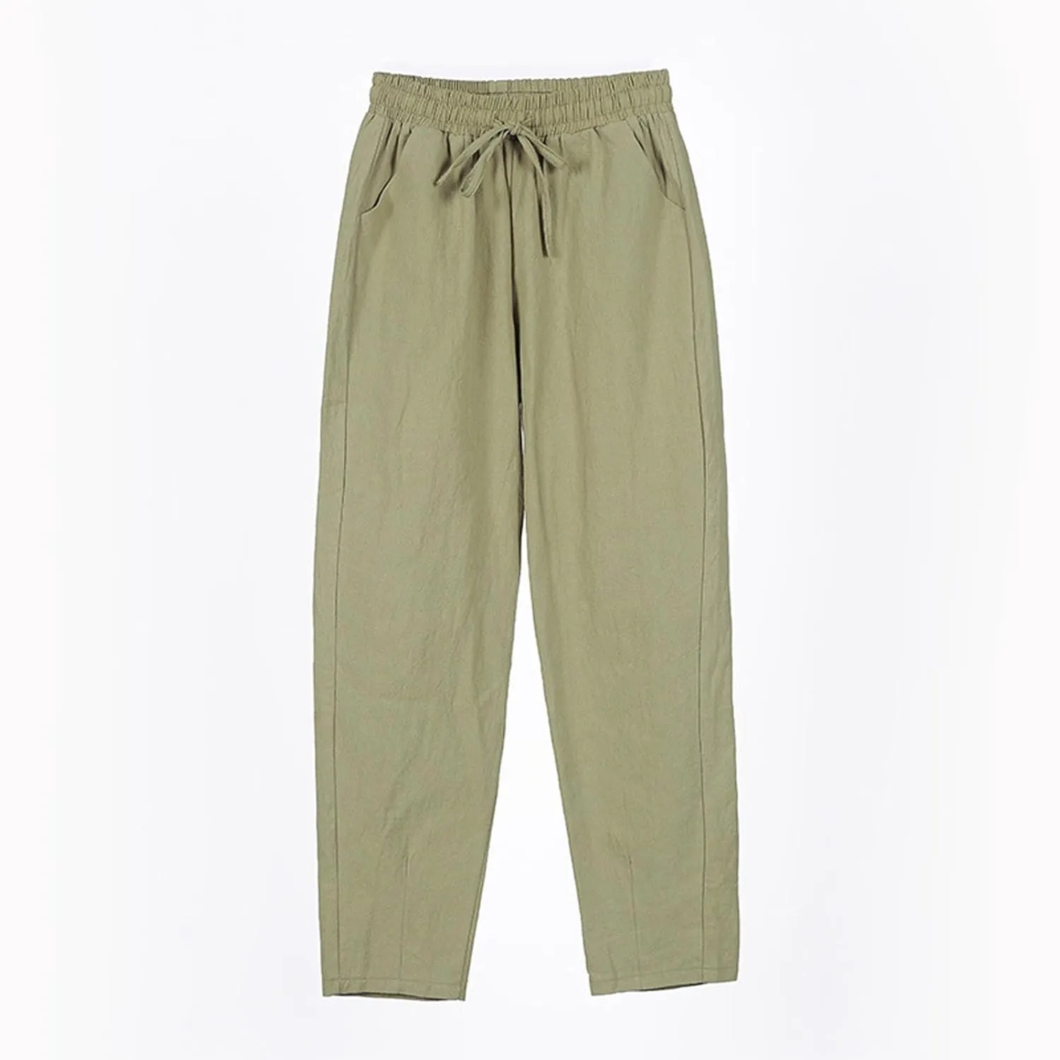 Linen Pants Women Wide Leg Elastic Drawstring Pants Women Lounge Comfy Summer Casual Beach Trousers with Pockets