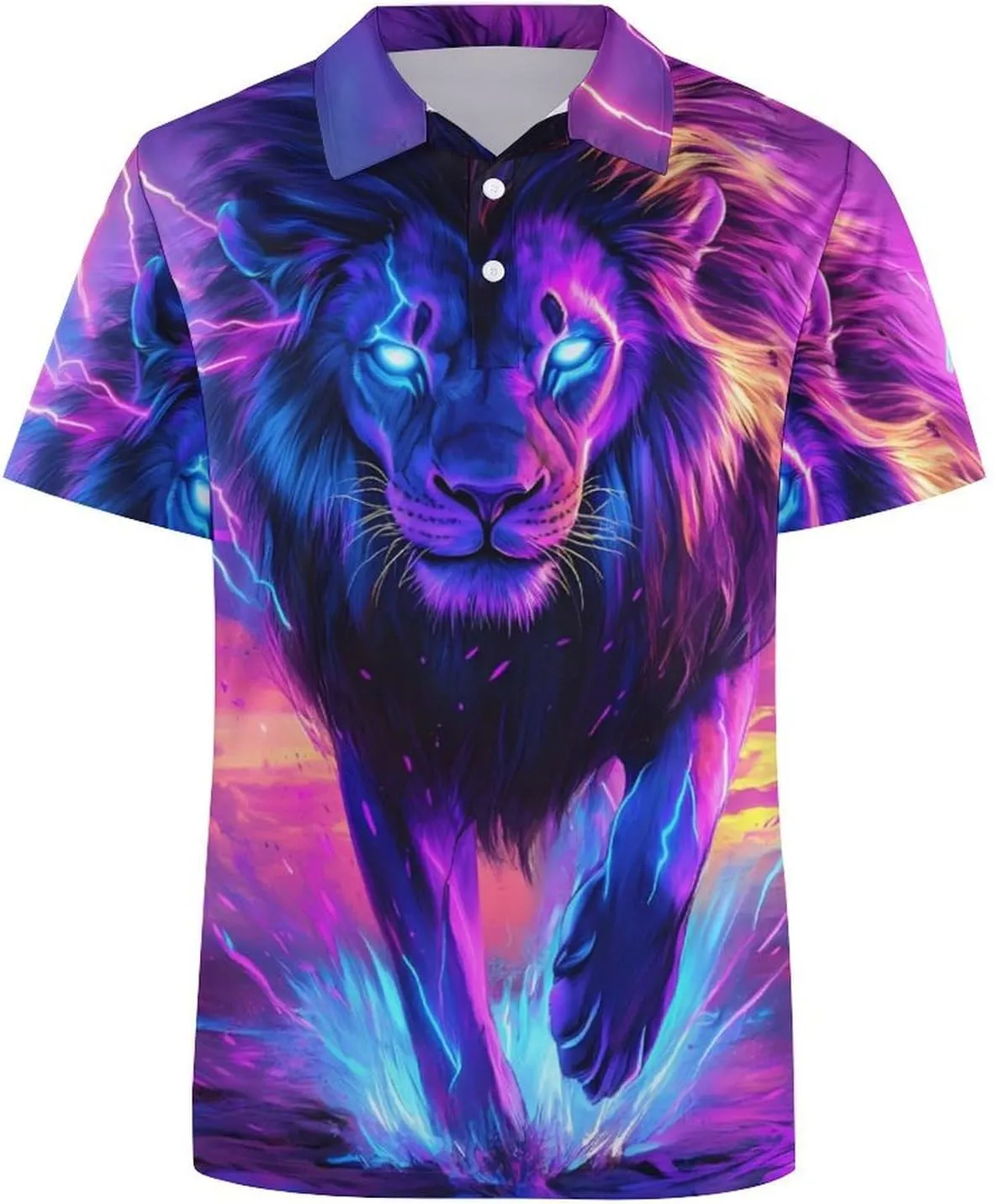 Lion Thunder Colorful Slim Fit Men's Short Sleeve Polo Shirts Quick-Dry Breathable Golf T-Shirt Tops