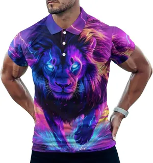 Lion Thunder Colorful Slim Fit Men's Short Sleeve Polo Shirts Quick-Dry Breathable Golf T-Shirt Tops