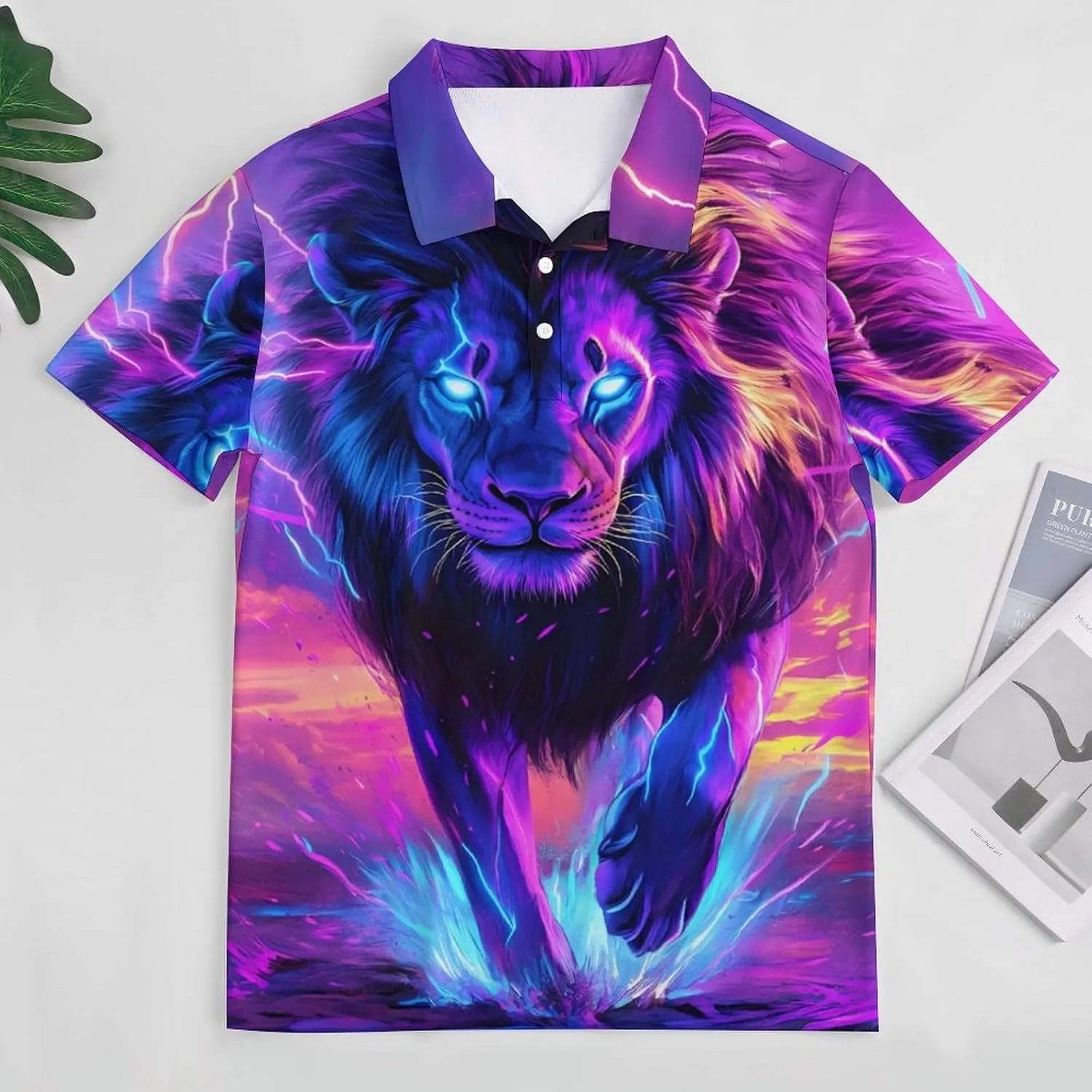 Lion Thunder Colorful Slim Fit Men's Short Sleeve Polo Shirts Quick-Dry Breathable Golf T-Shirt Tops