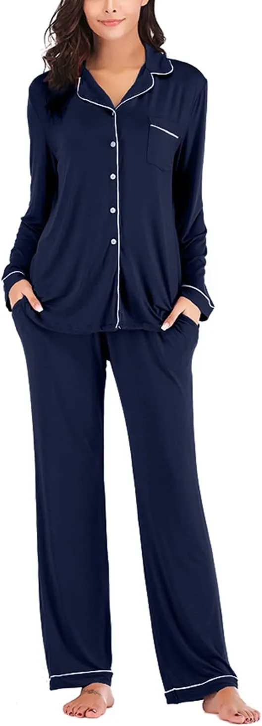 Lu's Chic Women's Long Sleeve Pajama Set Loose Fit Loungewear Comfy Classic Family Soft Pj Set