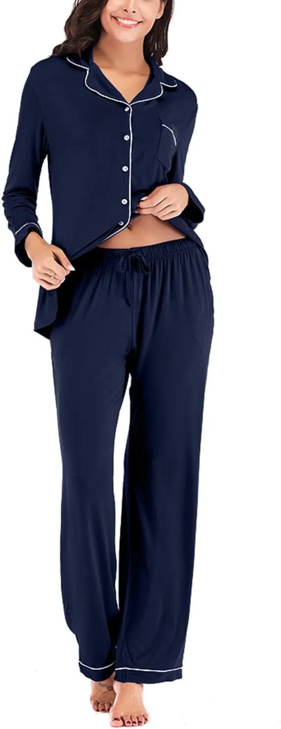 Lu's Chic Women's Long Sleeve Pajama Set Loose Fit Loungewear Comfy Classic Family Soft Pj Set