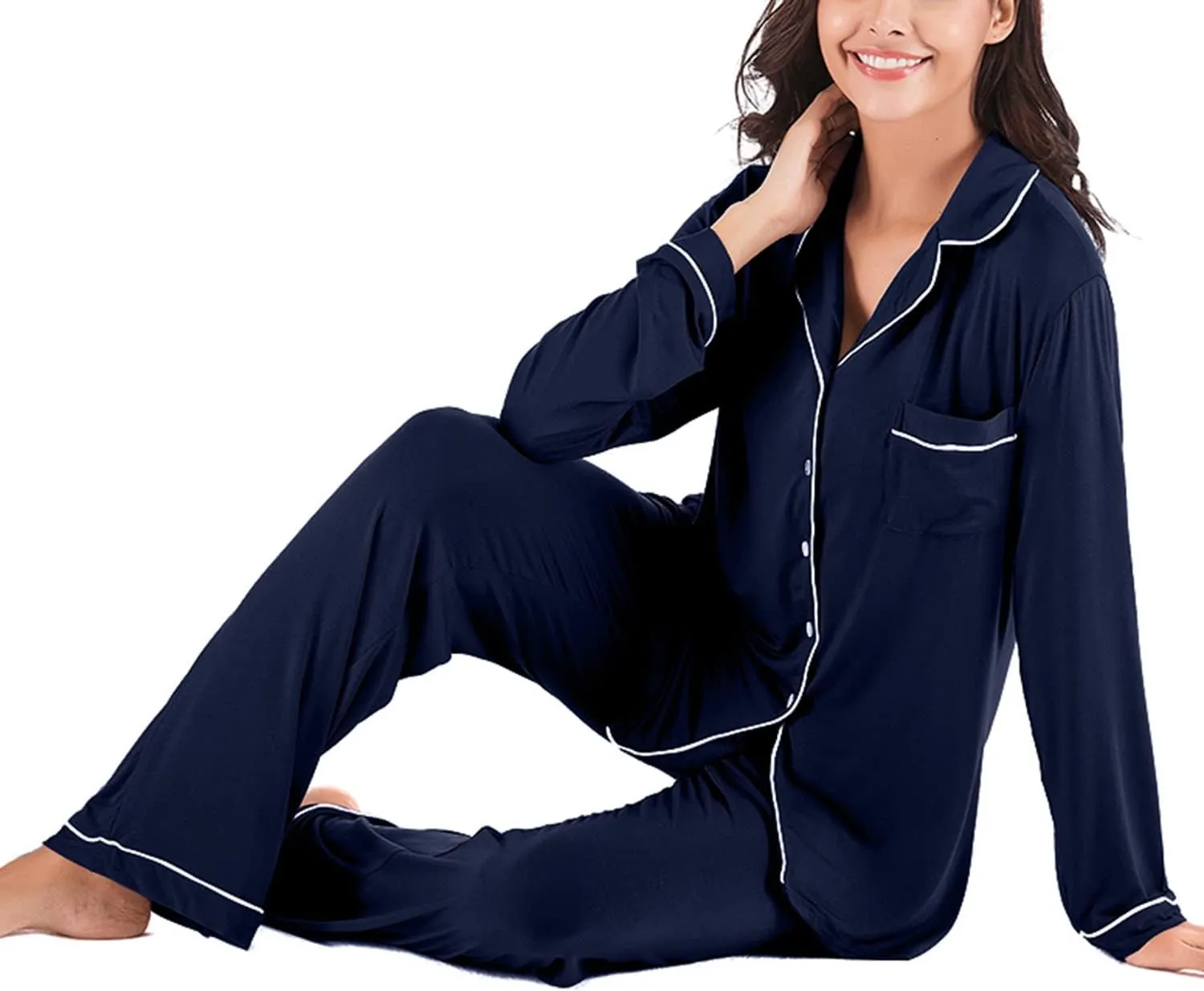 Lu's Chic Women's Long Sleeve Pajama Set Loose Fit Loungewear Comfy Classic Family Soft Pj Set