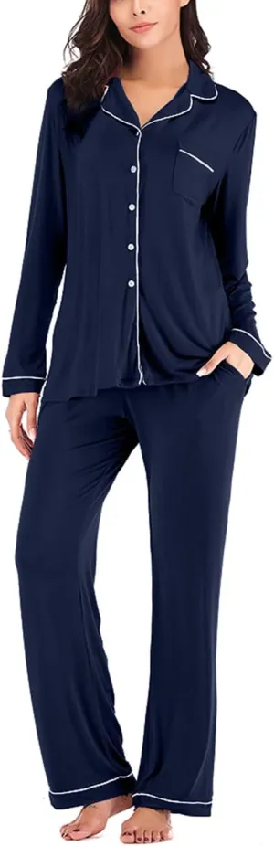 Lu's Chic Women's Long Sleeve Pajama Set Loose Fit Loungewear Comfy Classic Family Soft Pj Set