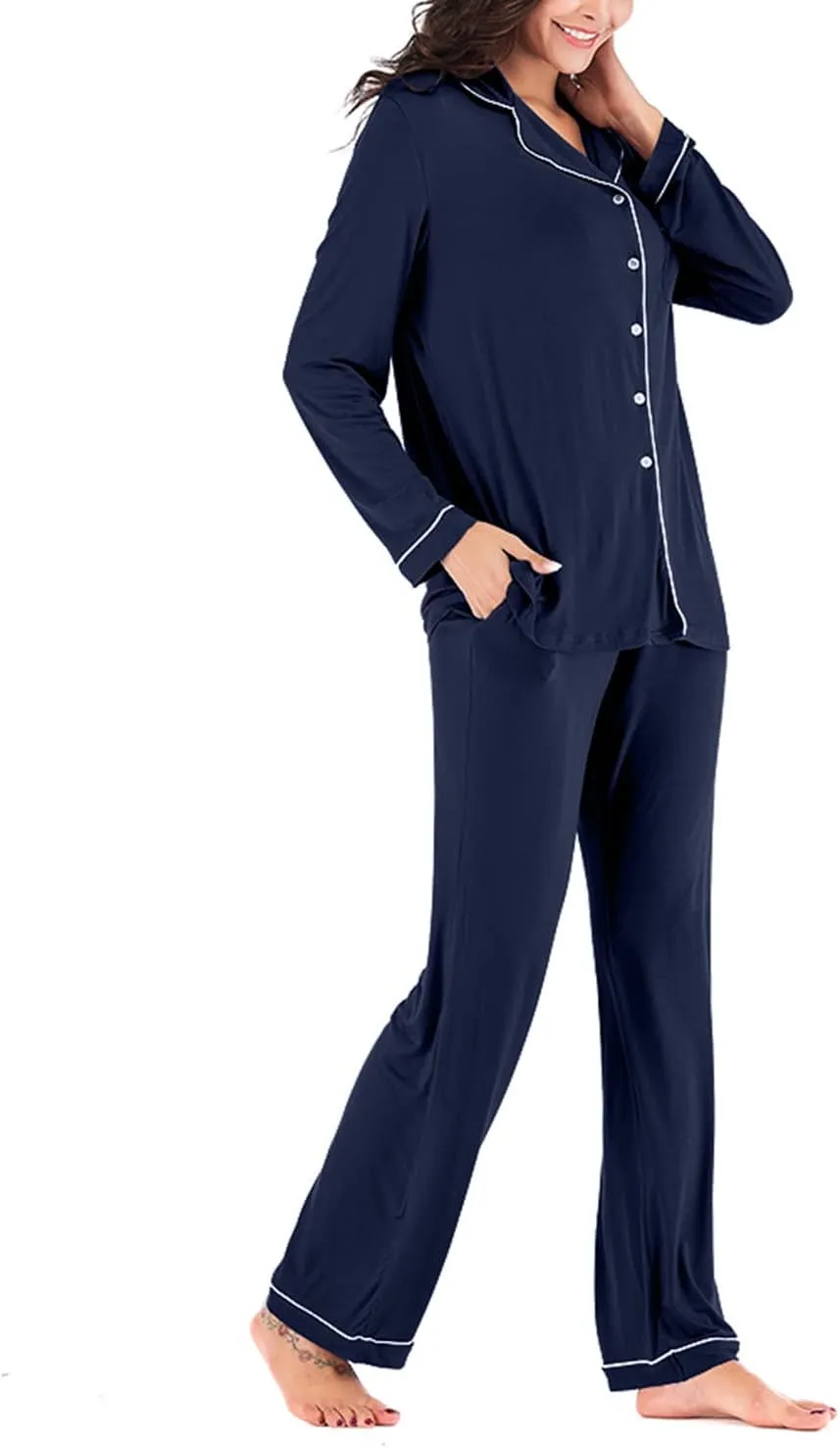 Lu's Chic Women's Long Sleeve Pajama Set Loose Fit Loungewear Comfy Classic Family Soft Pj Set