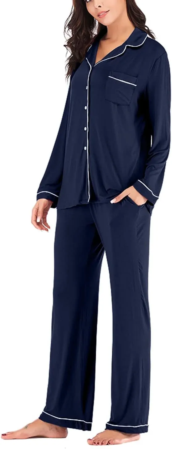 Lu's Chic Women's Long Sleeve Pajama Set Loose Fit Loungewear Comfy Classic Family Soft Pj Set