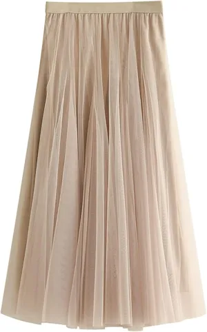Lu's Chic Women's Tulle Skirt High Low Asymmetrical Elastic Waist A-line Tea-Length Waisted