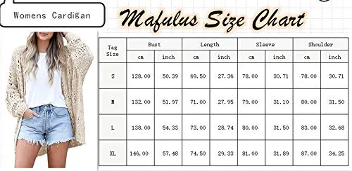 Mafulus Women's Crochet Cardigan Kimono Boho Long Sleeve Lightweight Soft Oversized Open Front Knitted Sweater Beige