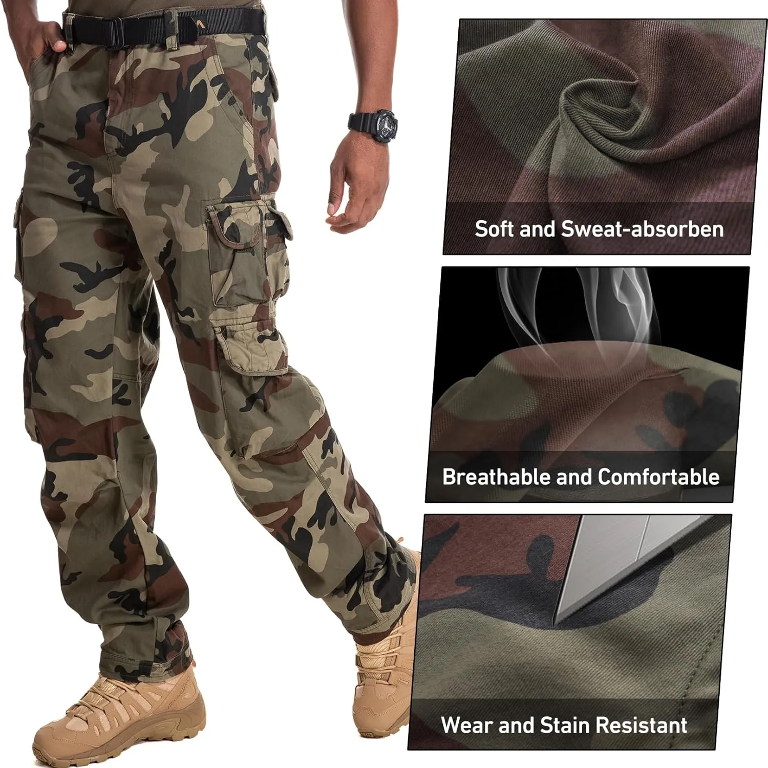 Men's Cargo Pants Cotton Ripstop Hiking Work Pants Comfort Casual Outdoor Pants with Multi Pockets