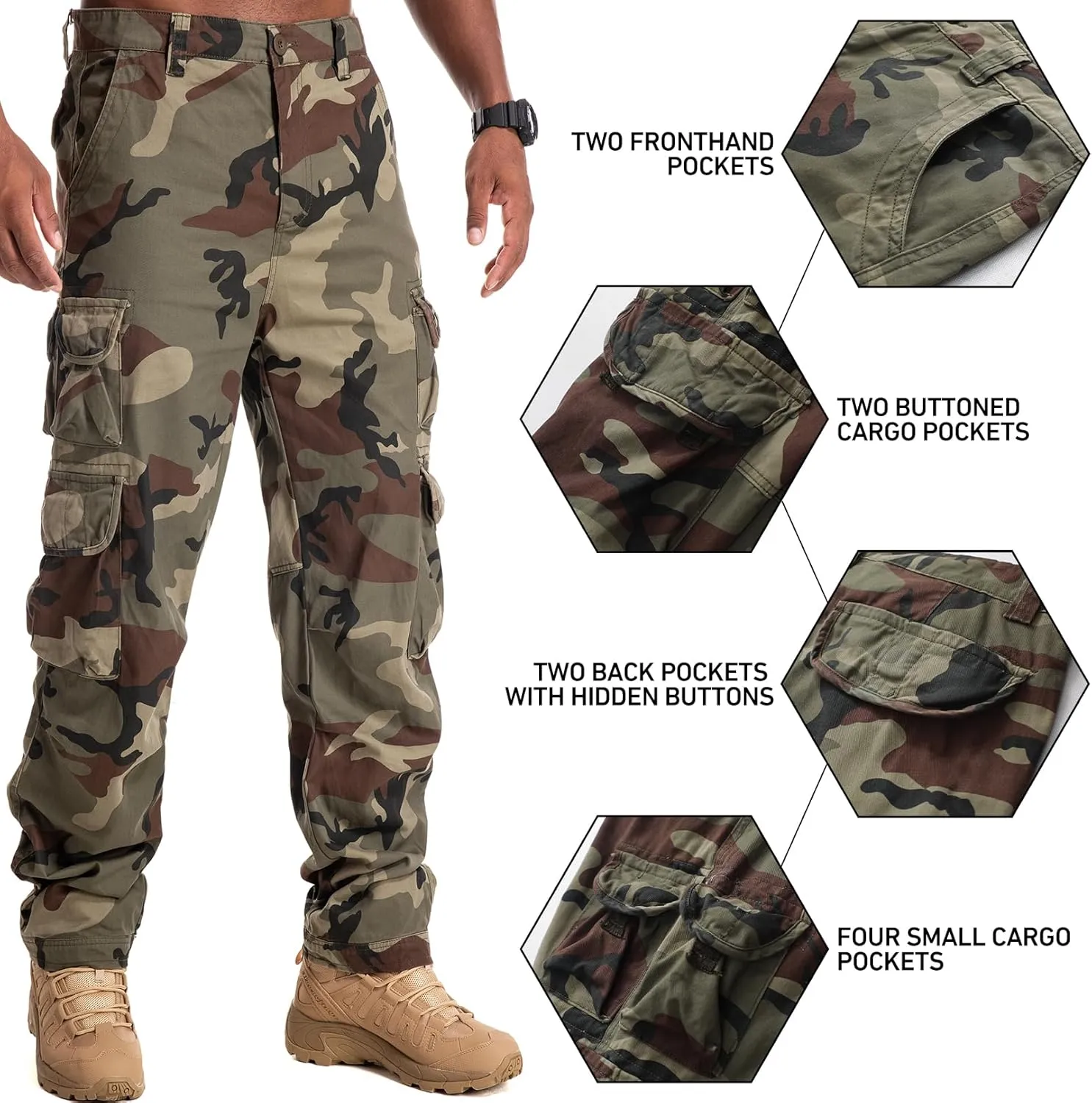 Men's Cargo Pants Cotton Ripstop Hiking Work Pants Comfort Casual Outdoor Pants with Multi Pockets