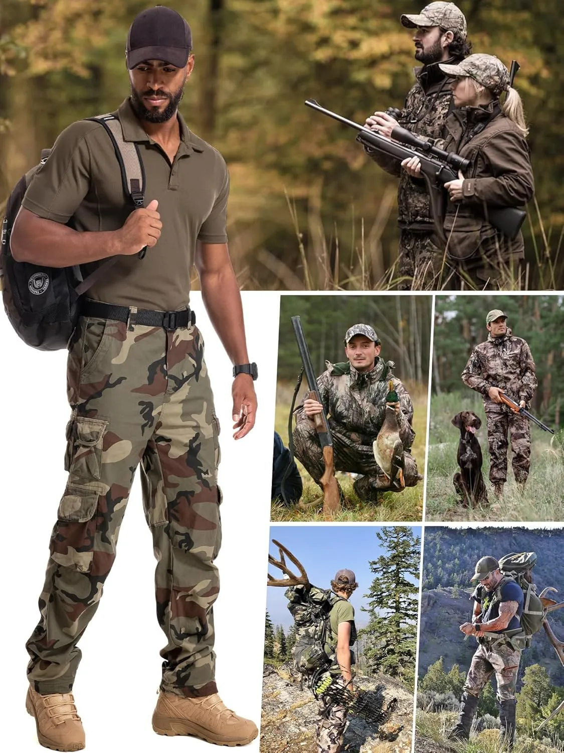 Men's Cargo Pants Cotton Ripstop Hiking Work Pants Comfort Casual Outdoor Pants with Multi Pockets