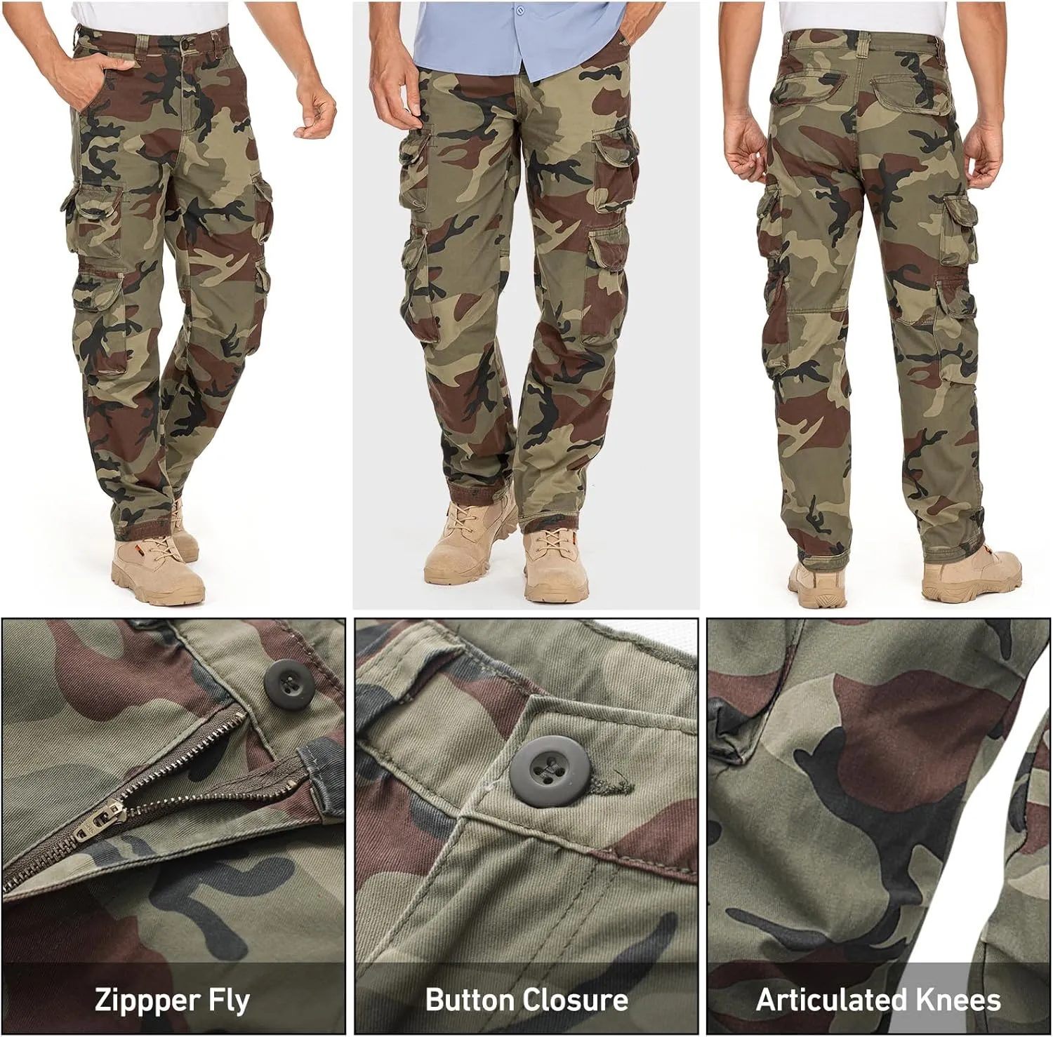 Men's Cargo Pants Cotton Ripstop Hiking Work Pants Comfort Casual Outdoor Pants with Multi Pockets