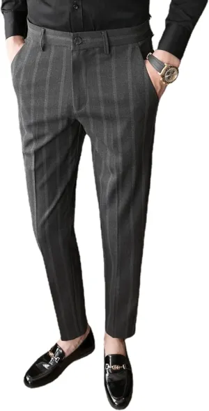 Men's Casual Flat-Front Stretch Slim Fit Dress Pant, Lightweight British Style Plaid Chino Pants