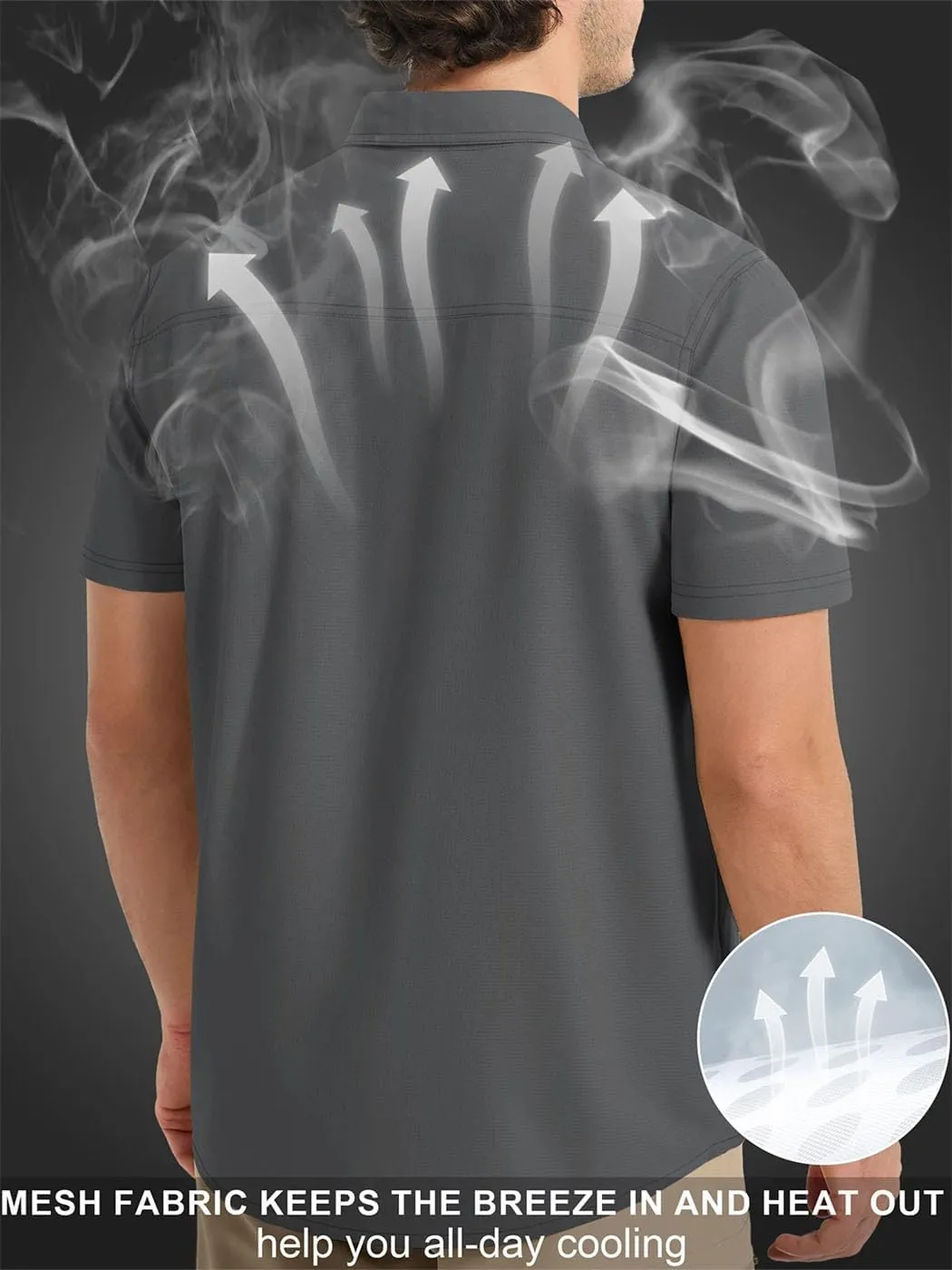 Men's Fishing Shirts Short Sleeve Button Down Shirts Sun Protection Quick Dry Breathable Tops