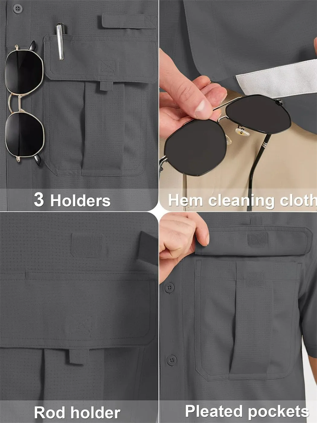 Men's Fishing Shirts Short Sleeve Button Down Shirts Sun Protection Quick Dry Breathable Tops