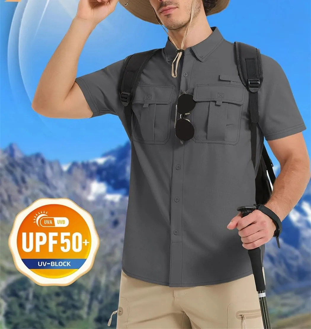 Men's Fishing Shirts Short Sleeve Button Down Shirts Sun Protection Quick Dry Breathable Tops