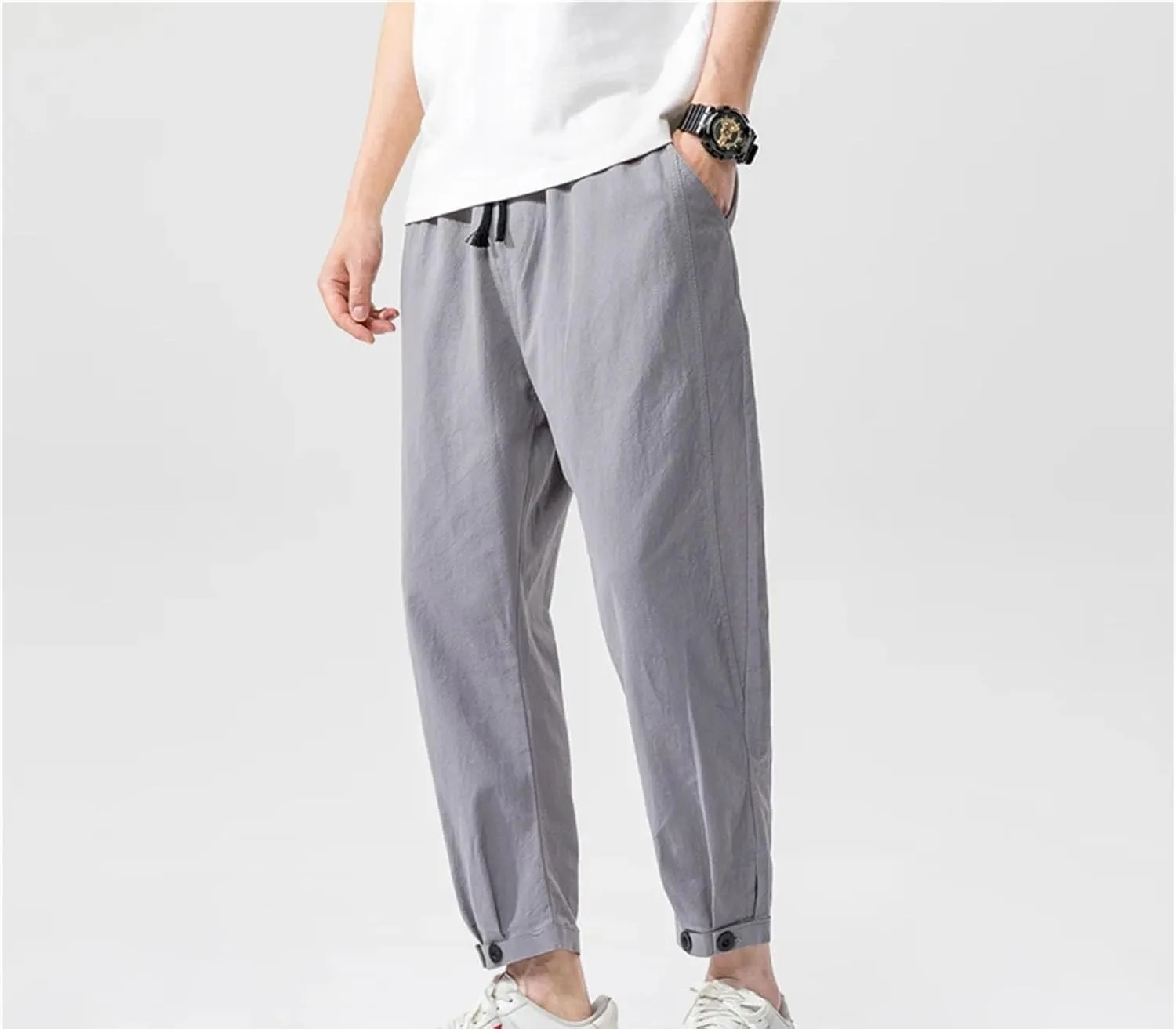 Men's Slim Fit Athletic Pants Lightweight Casual Drawstring Wig Leg Straight Ankle Pants