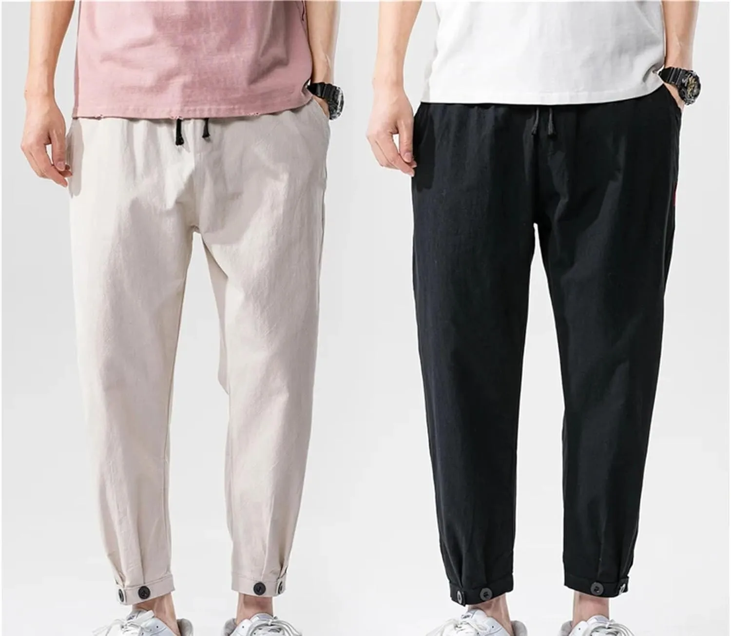 Men's Slim Fit Athletic Pants Lightweight Casual Drawstring Wig Leg Straight Ankle Pants