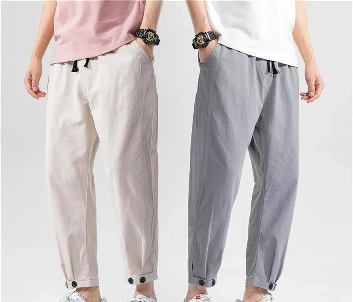 Men's Slim Fit Athletic Pants Lightweight Casual Drawstring Wig Leg Straight Ankle Pants