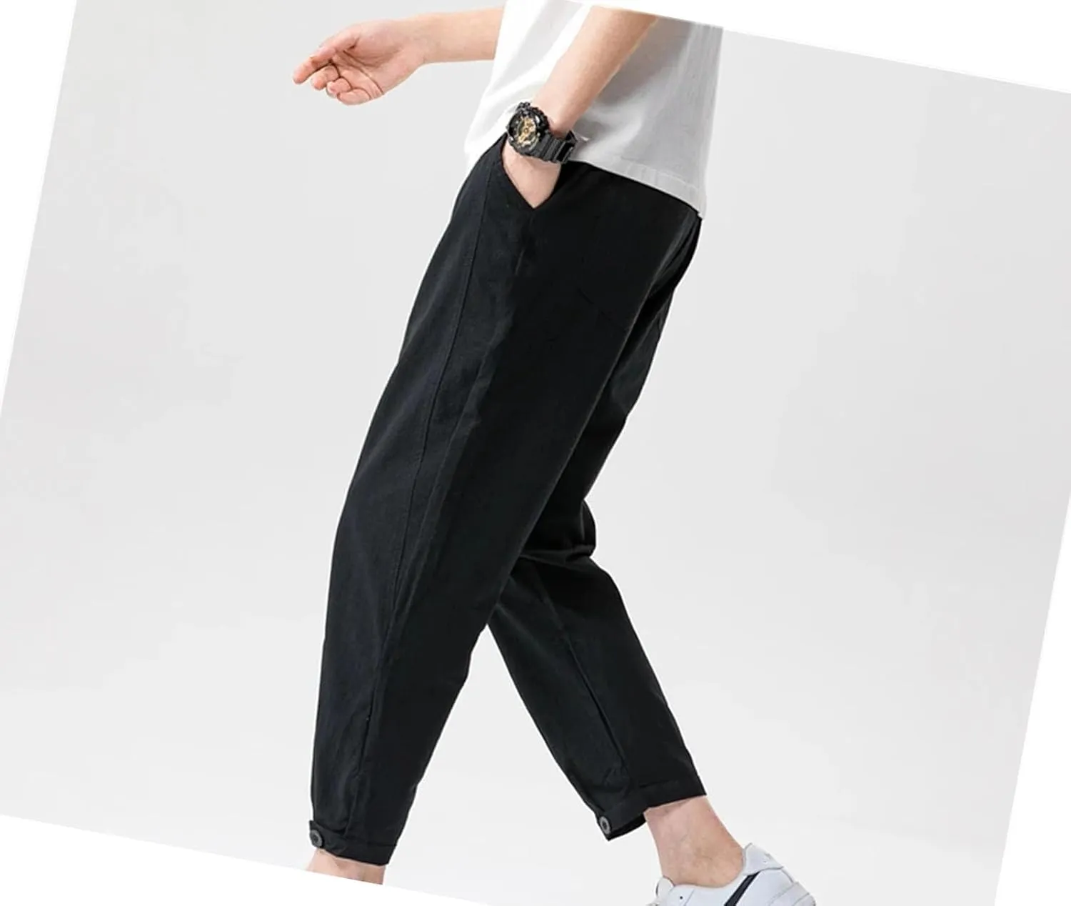 Men's Slim Fit Athletic Pants Lightweight Casual Drawstring Wig Leg Straight Ankle Pants