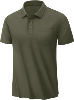 MenS Summer Quick Dry Polos Shirts Breathable Golf Polos Chest Pocket Short Sleeve Work T-Shirts