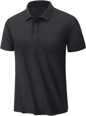 MenS Summer Quick Dry Polos Shirts Breathable Golf Polos Chest Pocket Short Sleeve Work T-Shirts