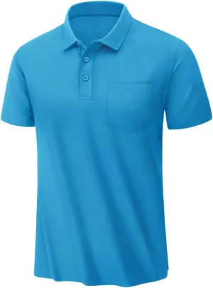 MenS Summer Quick Dry Polos Shirts Breathable Golf Polos Chest Pocket Short Sleeve Work T-Shirts