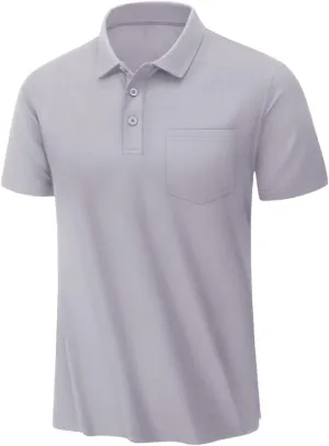 MenS Summer Quick Dry Polos Shirts Breathable Golf Polos Chest Pocket Short Sleeve Work T-Shirts