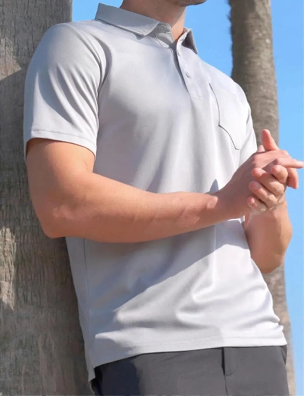 MenS Summer Quick Dry Polos Shirts Breathable Golf Polos Chest Pocket Short Sleeve Work T-Shirts