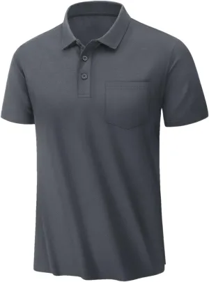 MenS Summer Quick Dry Polos Shirts Breathable Golf Polos Chest Pocket Short Sleeve Work T-Shirts