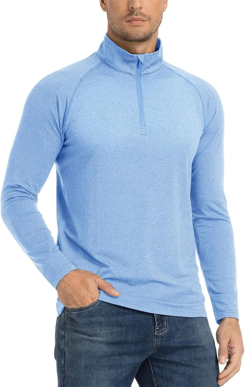 Men's Sun Protection Quick Dry Shirts Long Sleeve Half Zip Pullover Shirts Lightweight Breathable Tee Tops