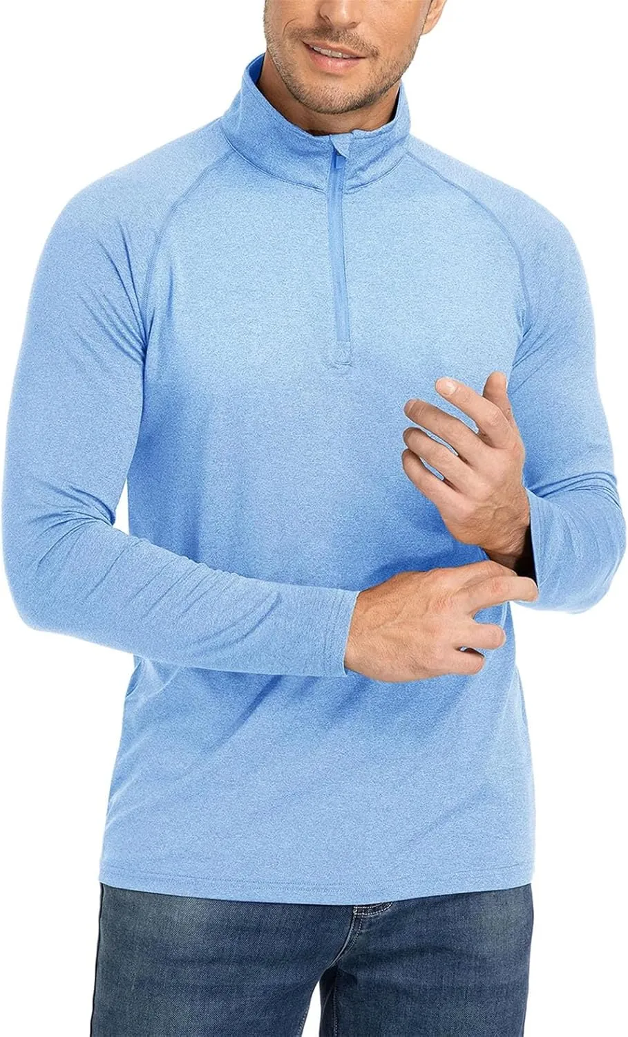 Men's Sun Protection Quick Dry Shirts Long Sleeve Half Zip Pullover Shirts Lightweight Breathable Tee Tops