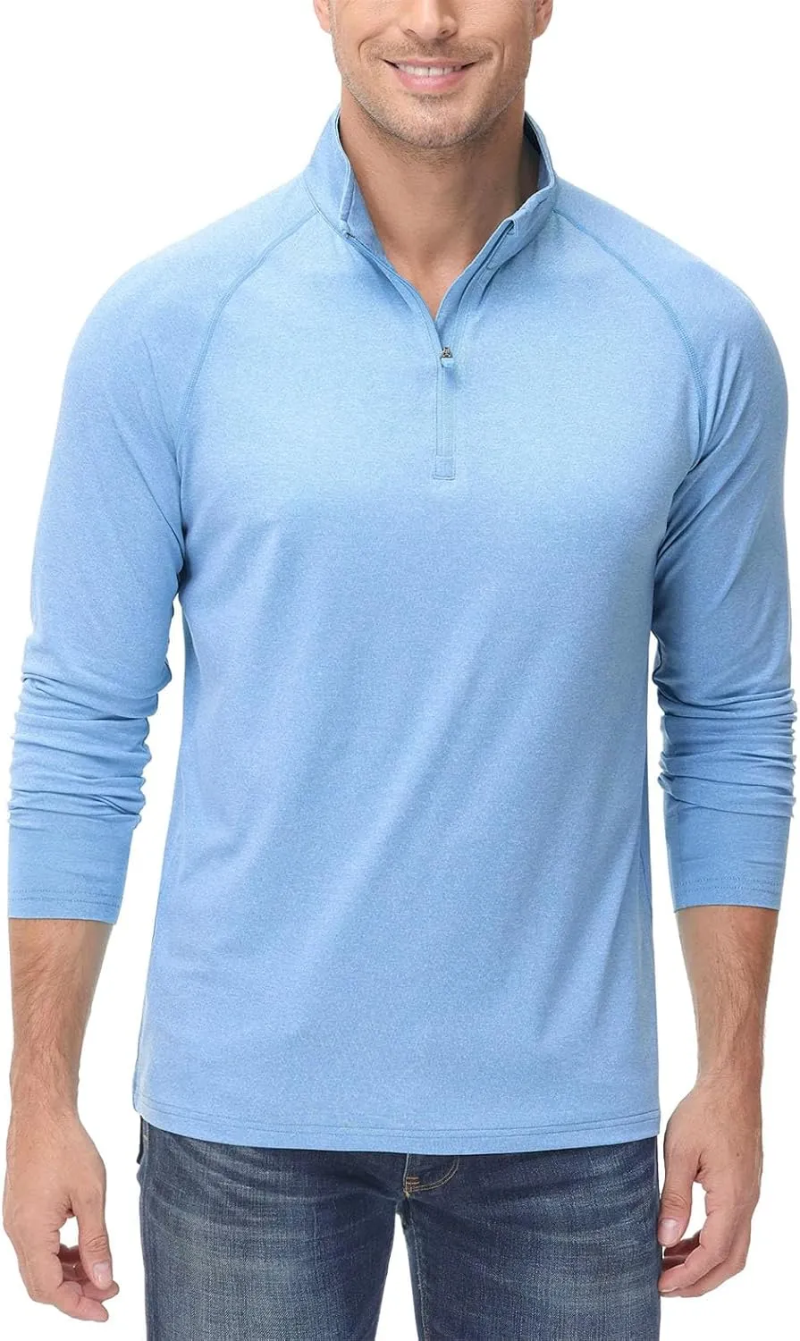 Men's Sun Protection Quick Dry Shirts Long Sleeve Half Zip Pullover Shirts Lightweight Breathable Tee Tops
