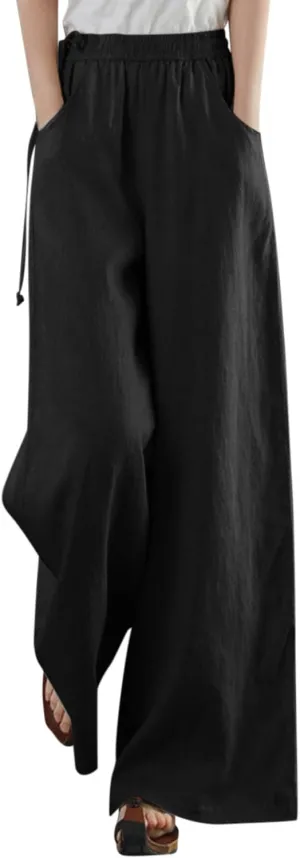 Meymia Womens Cotton Linen Pants,2023 Summer Women Fashion Solid Color High Rise Loose Fit Palazzo Pant Beach Trousers Woman Ladies Mom Girlfiend Wife Daughter Grandmother Sister Teen Girls Female