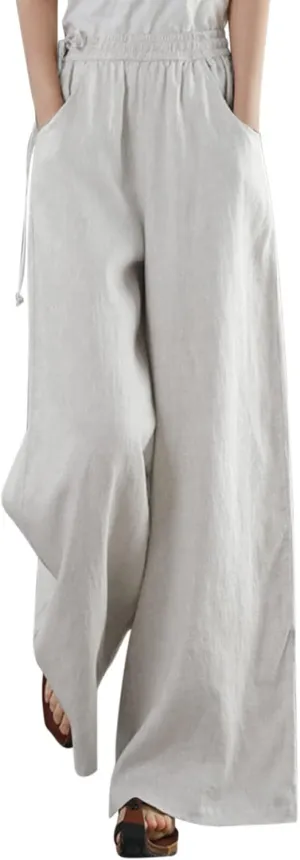 Meymia Womens Cotton Linen Pants,2023 Summer Women Fashion Solid Color High Rise Loose Fit Palazzo Pant Beach Trousers Woman Ladies Mom Girlfiend Wife Daughter Grandmother Sister Teen Girls Female