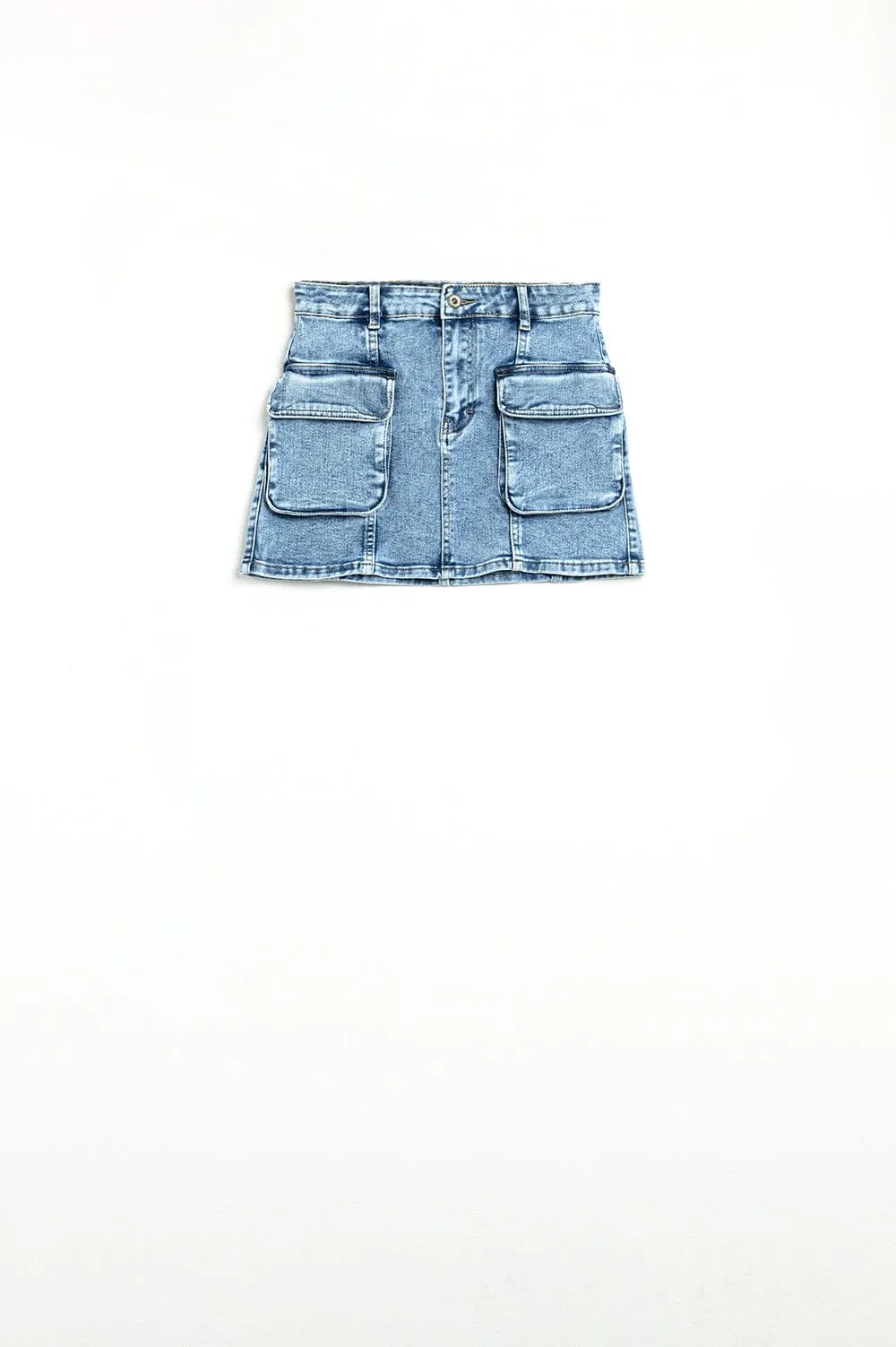 Mid Wash Mini Skirt With Cargo Pockets