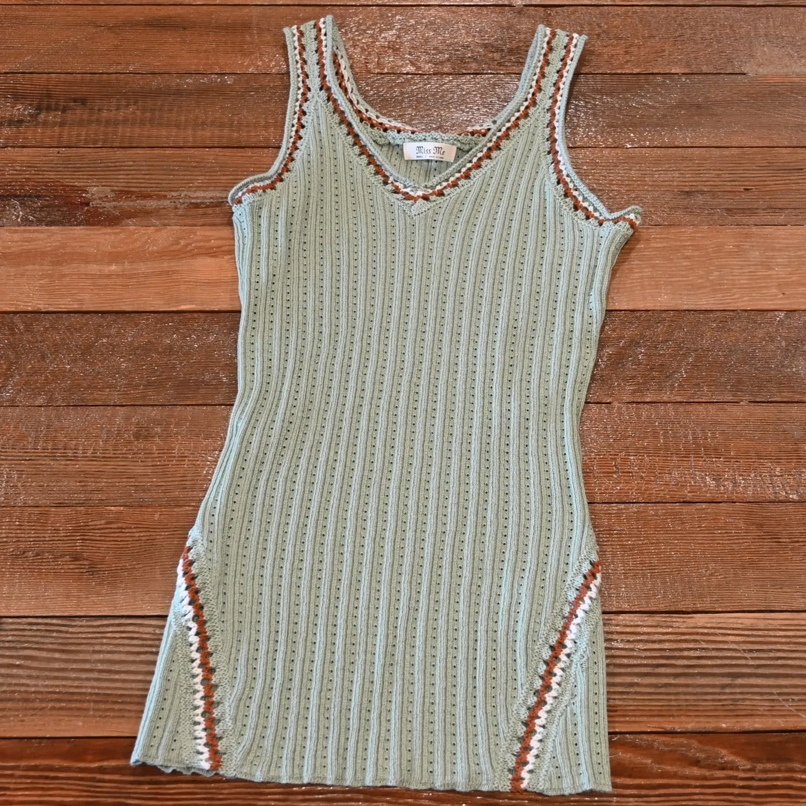 Miss Me Ribbed Tank Top with Trim Detail in Sage Green