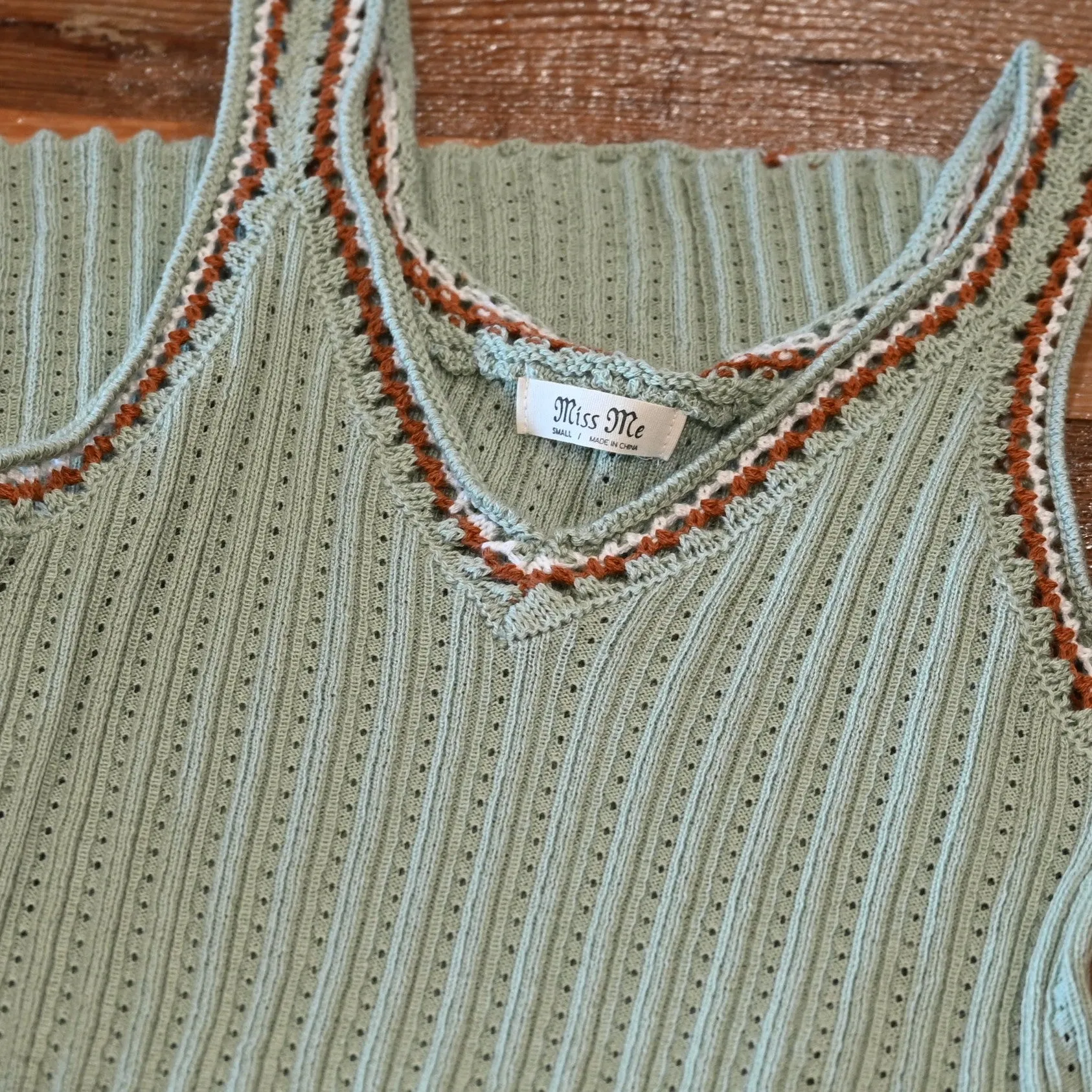 Miss Me Ribbed Tank Top with Trim Detail in Sage Green